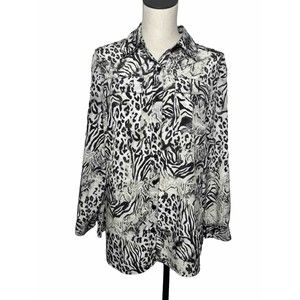 JM Collection Button Down Shirt Leopard Cheetah Snake Animal Size 10